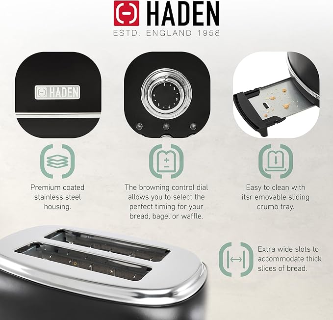 Haden 12 Cup Programmable Drip Coffee Maker Coffee Machine Bundled with Heritage 2 Slice Wide Slot Stainless Steel Toaster, Turquoise & Chrome