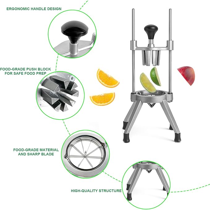 Commercial Easy Wedger Lemon Cutter Fruit Orange Lime Slicer 8 Section 304 Stainless Steel Blade Vegetable Tomatoe Potatoe Chopper Dicer for Home Bar Restaurant