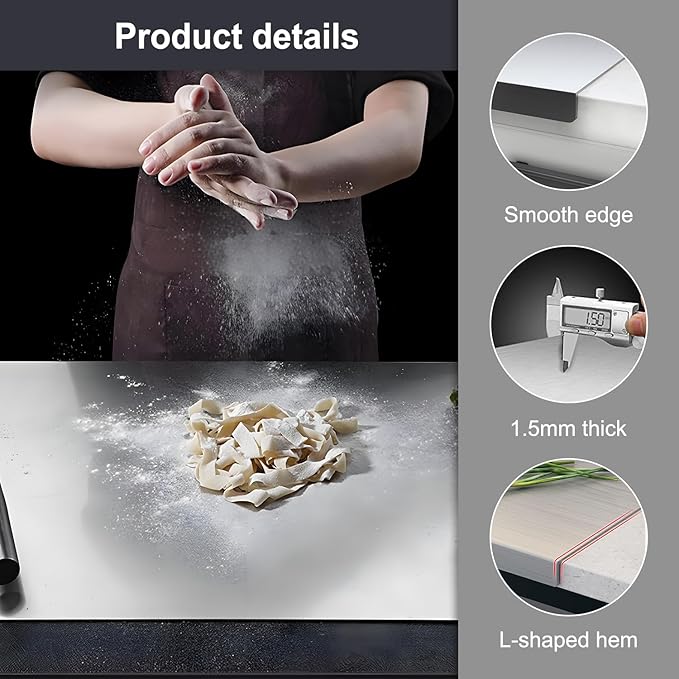 304 Stainless Steel Cutting Board – Stainless Steel Kitchen Chopping Boards Non-Slip, Dishwasher Safe – Ideal for Meat, Vegetables, Fruits, Bread & Baking – Commercial & Home Use (27.5 * 19.6in)