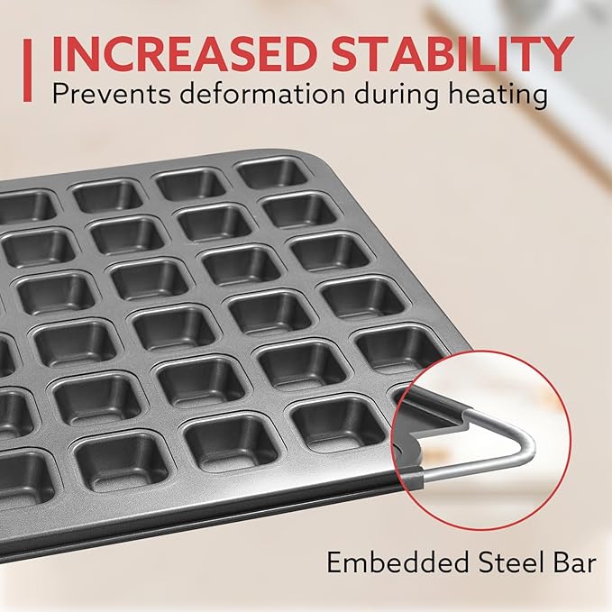 1-Piece 48 Cup Steel Mini Muffin Pan – Non-Stick Bakeware Mini Cupcake Tin(Square