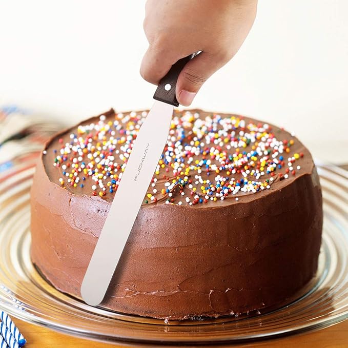 4PCS Cake Decorating Icing Spatula set with 4, 6, 8 & 10 Inch Stainless Steel Blade, Wood Handle Frosting Spatulas and Cake Stripping Tool (Straight Spatulas 4, 6, 8 & 10 Inch)