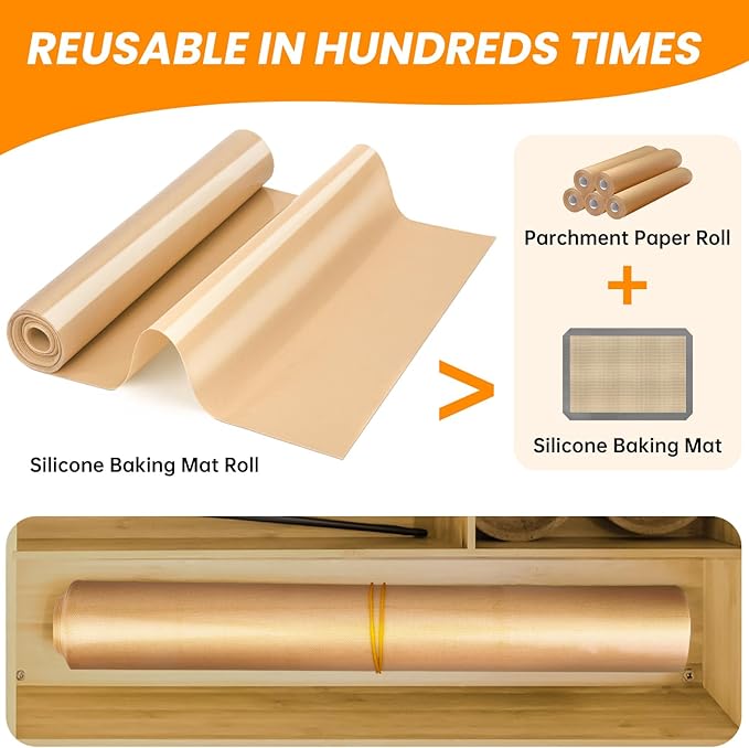 Silicone Baking Mat Roll- Heat Resistant Baking Macaron Bread Mat, Non-stick Silicone Pastry Mat, Non Slip Kitchen Countertop Protector Mat, Pan Liner, Silicone Mat Roll