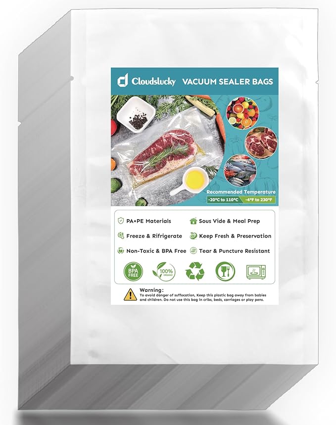 Chamber Vacuum Sealer Bags,8"x10" 200 Pcs Pre-cut Chamber Machine Pouches,Heavy Duty Chamber Vacuum Bags for Commercial Sealer,Food Storage,Meal Prep,Sous Vide,Meat Cheese Goods, BPA Free