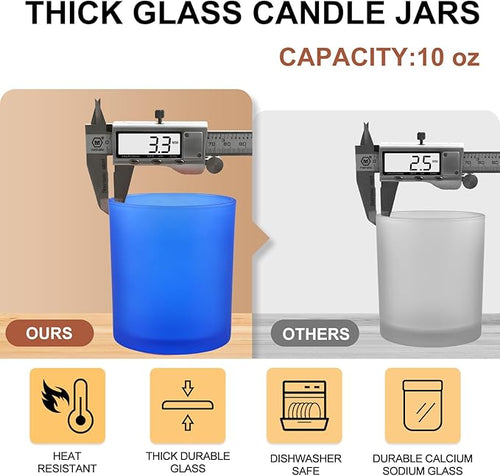 10 OZ Thick Candle Jars for Making Candles 15 Pcs, Empty Jars with Wood Lids for Candle Making, Sample Container, Frosted Blue