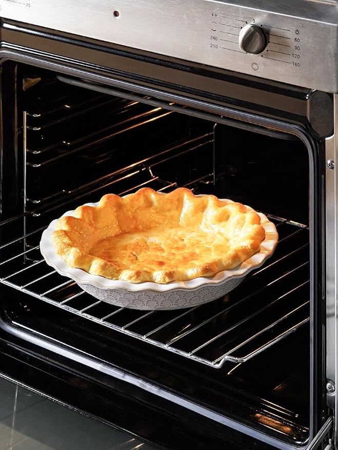 LE TAUCI Ceramic Pie Pans for Baking, 9 Inch Pie Plate for Apple Pie, Round Baking Dish, 36 oz Deep Dish Pie Pan - Set of 1, Fireworks, Arctic White