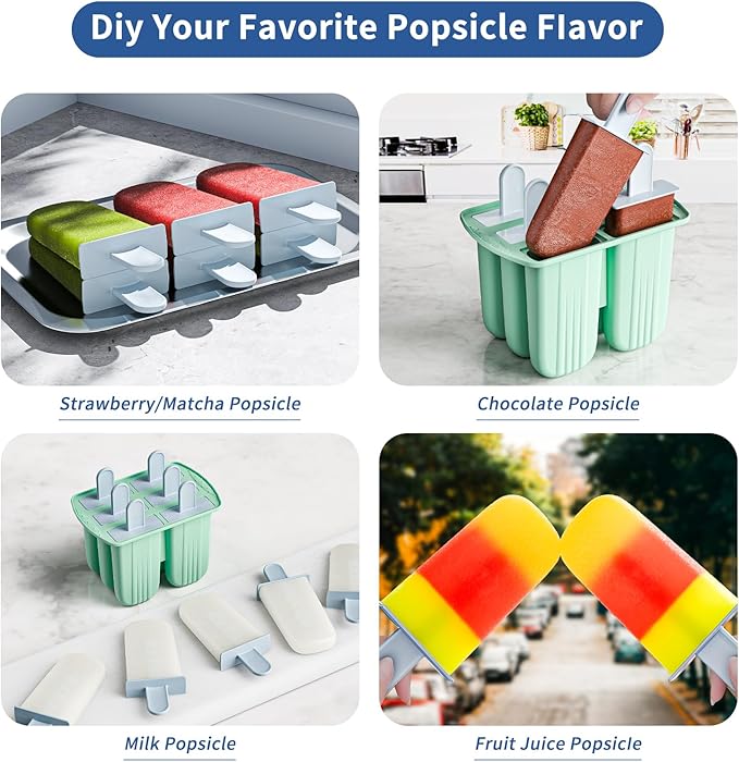 6 Pieces Silicone Popsicle Molds,Easy-Release BPA-Free,Ice Pop Mold Ice Cream Molds For Kids,With 6 PCS Plastic Stick+Cleaning Brush (Mint Green)