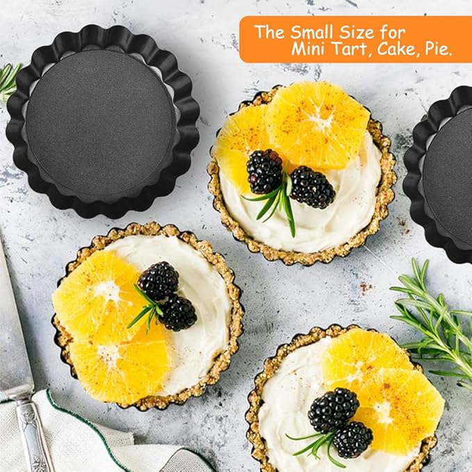 TORASO 9 Inch and 4 Inch Tart Pan with Removable Bottom, 2 PCS 9 Inch Quiche Pan and 4 PCS 4 Inch Pie Pan, Non-Stick Baking Pan (Set of 6)