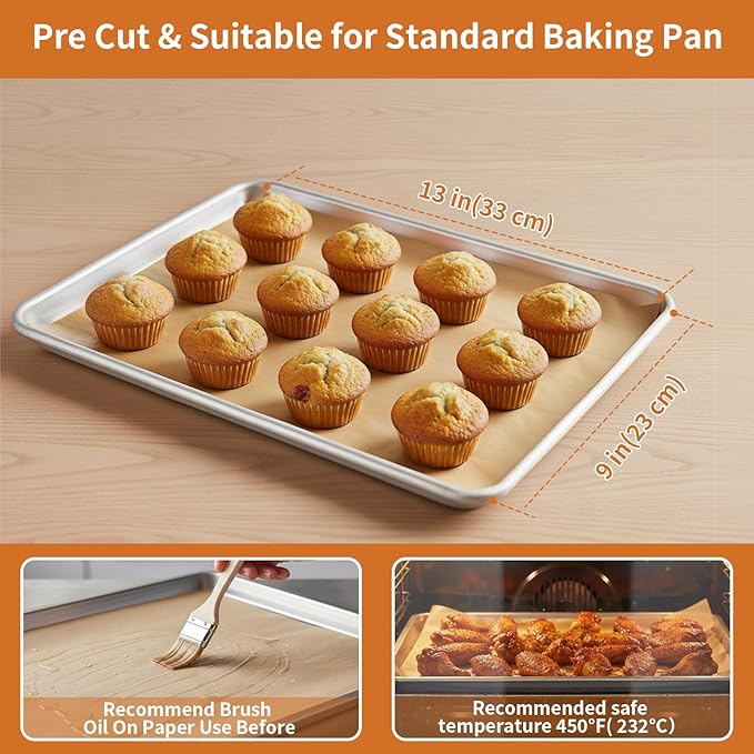 MakMeFre Parchment Paper Baking Sheets 300 PCS 9"x13" Pre Cut Non-Stick Baking Tray Mat,Oil Resistant and Waterproof Baking Paper,Fit for Food Baking,Cooking,Grilling,Air Fryer and Steaming