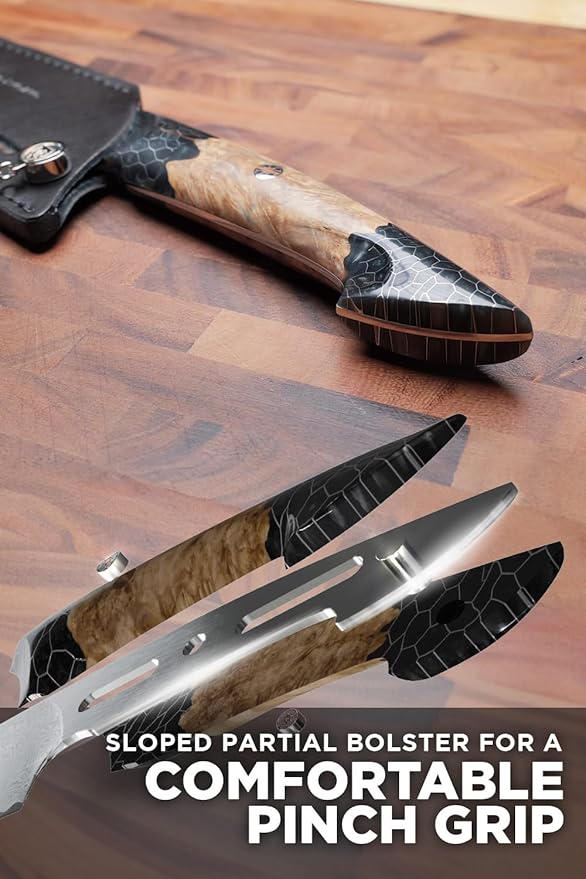 Dalstrong Chef Knife Professional- 8”-Scorpion Series - Venom Edition - Japanese Steel Chef Knife - Spiral Sandstorm Blade Pattern - Black Honeycomb Resin Handle - w/Chef Knife Leather Sheath