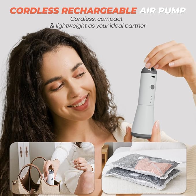 Vacuum Storage Bags for Clothing Travel, 8 Pack 29" Vacuum Seal Bags with Wireless Charging Pump Compression Packing for Clothes Suitcase Luggage Travel