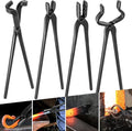 Blacksmith Tongs Knife Making Tongs Set V-Bit Blade Tongs, Flat Tongs, Blade Tongs, Wolf Jaw Tongs, Assembled Blacksmithing Bladesmith Steel Forge Tongs (4PCS)