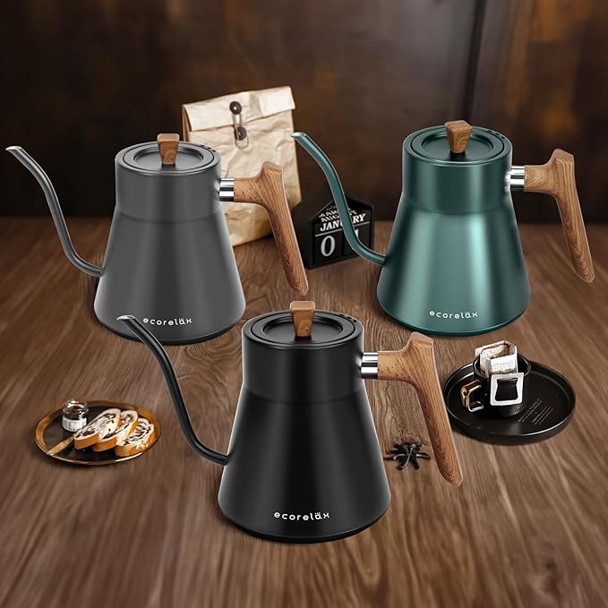 Ecorelax Gooseneck Electric Kettle Precise ±1℉ Temperature Control, 1200W Pour Over Electric Kettle for Coffee & Tea, 100% Stainless Steel Fast Boil & Keep Warm Kettle OLED Display, 1L Matt Black