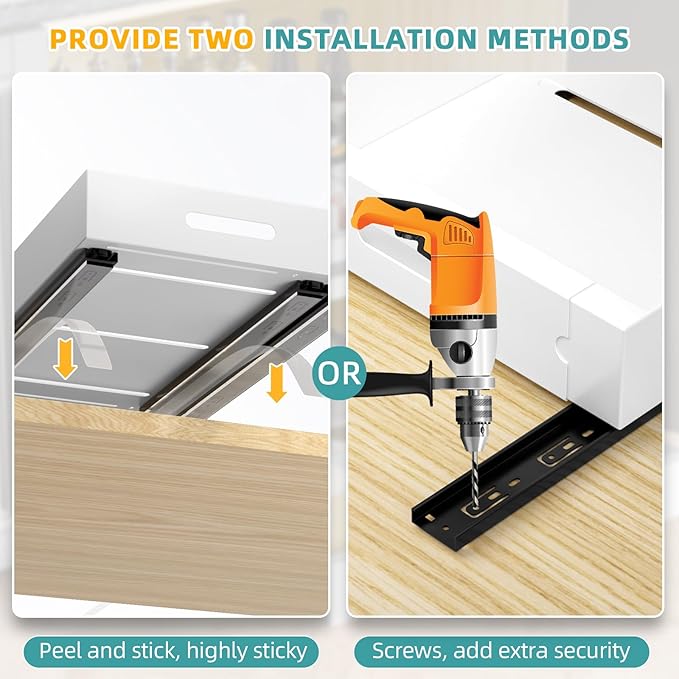 HBL' 2 Pack | 21" Deep Pull Out Cabinet Organizer Adhesive, (13.8" to 22.0") Width Expandable Sturdy Carbon Steel Roll-Out Drawers for Face Frame or Frameless Cabinets,Slide-Out Shelves for Pantry.