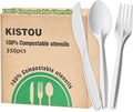 350pcs Compostable Cutlery Set Eco-friendly Heavy Duty Compostable Utensils Disposable silverwar No Plastic Biodegradable Utensils for party BBQ, Picnic Events,Daily Use