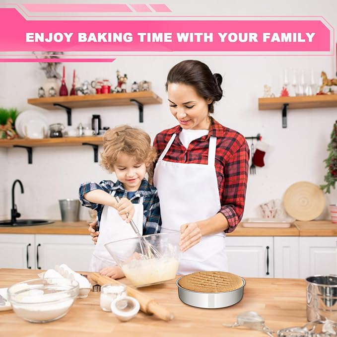 6 Inch Cake Pan Set of 2, Stainless Steel Round Layer Cake Baking Pans Tins, Non-Toxic & Healthy, Leak-proof & Easy Clean & Dishwasher Safe
