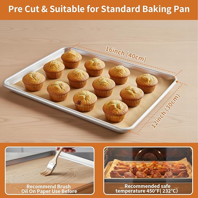 MakMeFre Parchment Paper Baking Sheets 200 PCS 12"x16" Pre Cut Non-Stick Baking Tray Mat,Oil Resistant and Waterproof Baking Paper,Fit for Food Baking,Cooking,Grilling,Air Fryer and Steaming