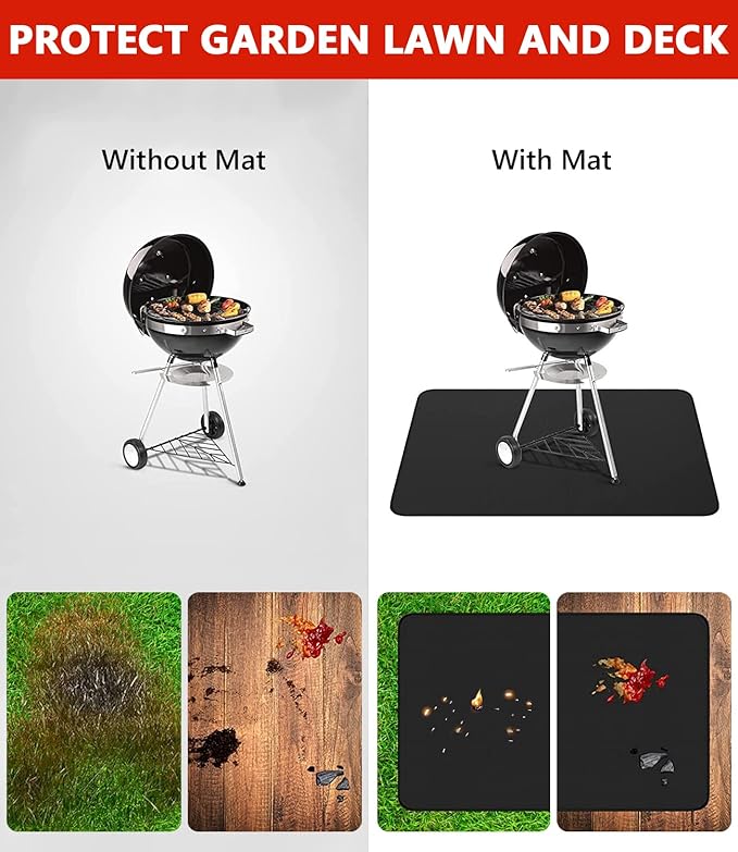 48 x 30 inch Under Grill Mats for Outdoor Grill, Double-Sided Fireproof Deck and Patio Protector Mat, BBQ Mat for Under BBQ, Waterproof Oil-Proof Grill Floor Pads Fire Pit Mat Fireplace Mat