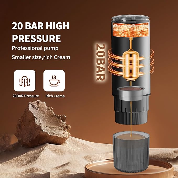 Leozora 20Bar Portable Espresso Machine, 7500mAh USB-C Rechargeable, 3-in-1 for Ground Coffee & Nespresso/DG Capsules, Stainless Steel Travel Coffee Machine for Camping, Car, Office,Black