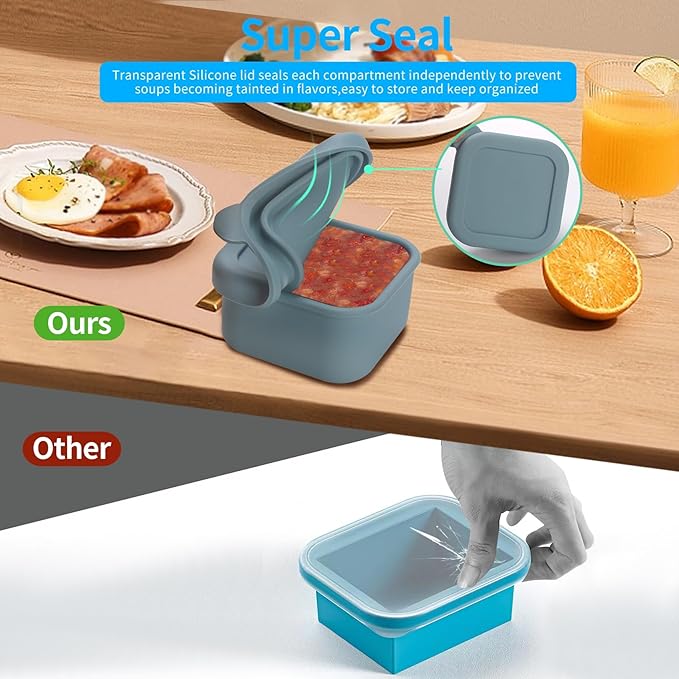 1/2 Cup Silicone Freezer Tray With Lid - Silicone Freezer Molds 4-Pack For meal prep & freezing of various sauces and other dishes, makes 4 perfect 1/2 cup portions cubes (Blue 4 Pack)