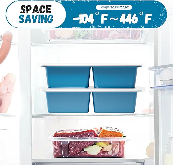Silicone Freezer Tray With Lid, 4 Large 2 Cup Soup Freezer Molds, Soup Freezer Container for Meal Prepping, Large Ice Cube Tray， Perfect for Storing Leftovers, Sauces, Lasagna, 2-Pack