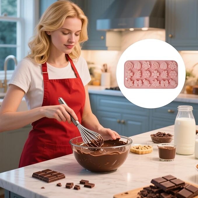 2 Pcs Flower Candy Silicone Molds, Different Shapes Of Chocolate Molds, Suitable for Making Candy, Chocolate, Fudge, Pudding, Cookies, Ice Cubes(Gray,Pink)