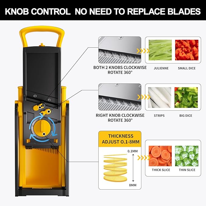 SupMaKin Upgrade Safe Mandoline Slicer, Multi Vegetable Chopper, Potato Slicer, Vegetables Slicer Onion Chopper Fry Cutter, Kitchen Chopping Artifact (Yellow)