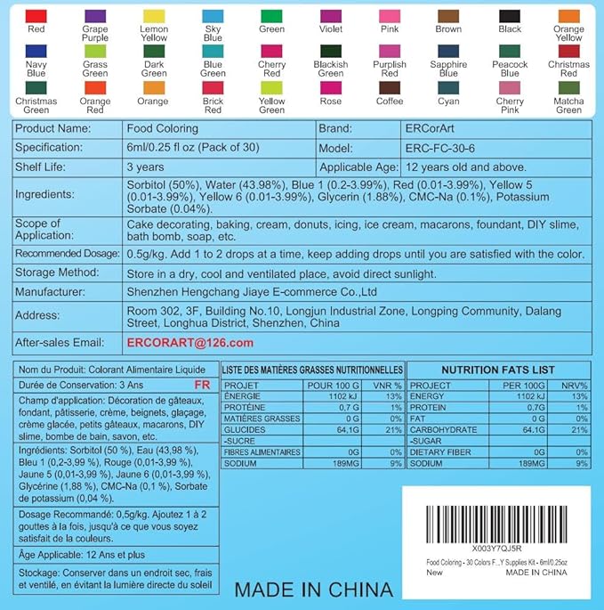 Food Coloring - 30 Colors Food Coloring Liquid, Natural Vibrant Food Color for Baking, Cookies, Easter Egg, Icing, Dessert Decorating, Fondant, Making DIY Supplies Kit - 6ml/0.25oz