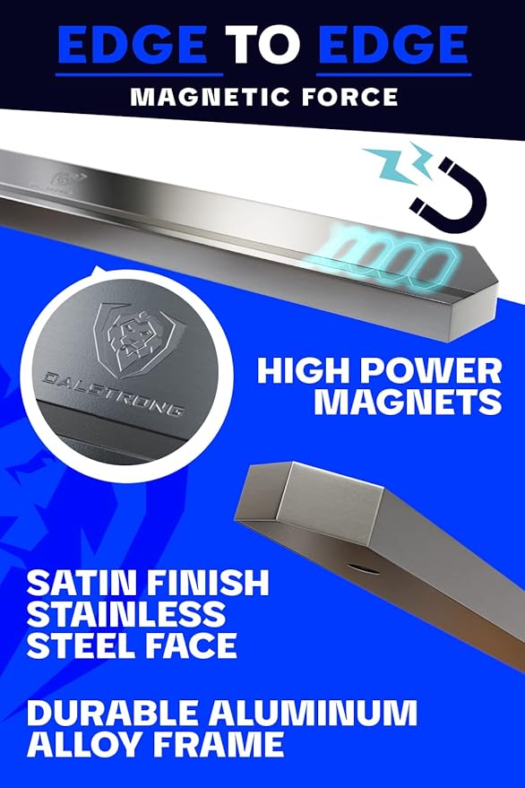 Dalstrong Magnetic Knife Holder Wall - Satin Finish 201 Stainless Steel - Knife Magnetic Strip - Elegant Design - 18" x 2" - Powerful Magnet Kitchen Bar - Easy to Mount - Securely Display your Knives