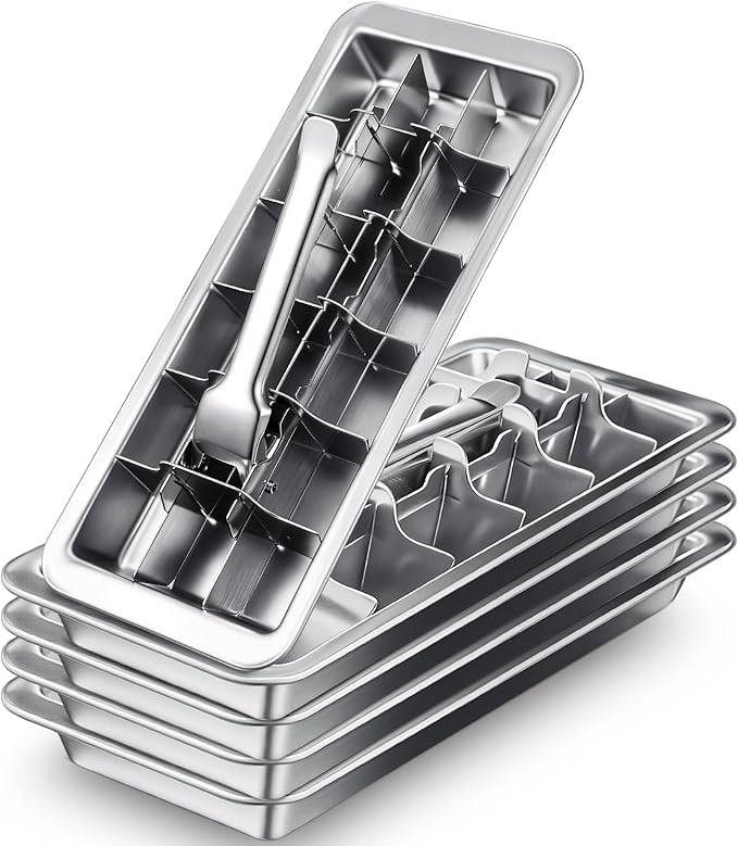 5 Pcs 18 Slot Stainless Steel Ice Cube Maker and Tray Ice Cube Tray for Bars Kitchens Levers Remove Cubes Easy Removal Metal Food Grade Freezer Molds for Food Juice Dishwasher Safe