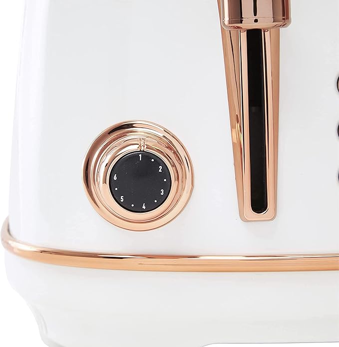 Haden Heritage 4 Slice Wide Slot Stainless Steel Toaster with Adjustable Browning Control & Non-Slip Feet, Ivory & Copper
