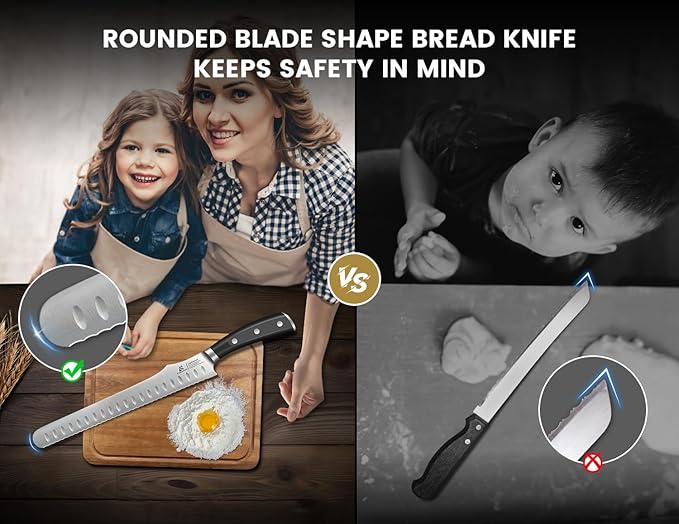 Re-Sharpenable Bread Knife for Homemade Bread, 10.6 Inch Multifunction Serrated Knife, Razor Sharp Slicer, Forged High Carbon German Steel, Full Tang Ergonomic Handle Design for Sourdough Turkey Fruit