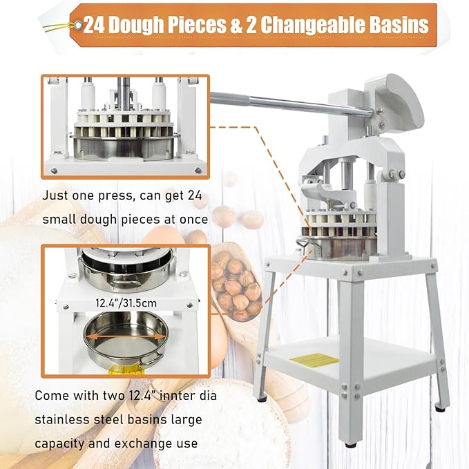 Commercial Dough Divider Manual 24PCS Dough Divider 1.59oz-8.46oz Heavy Duty Dough Cutter Machine with 45-240g Dough Weight Range for Baking, 24PCS