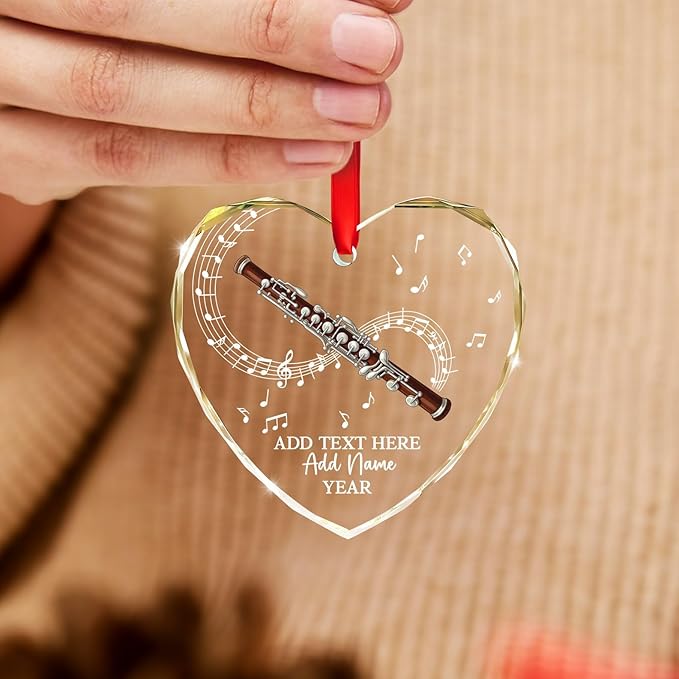 Personalized Oboist Christmas Glass Ornament 2025, Oboe Teacher Christmas Tree Ornaments, Custom Text Name & Year Oboe Ornament Gift for Student Friend, Musical Instruments Xmas Decorations