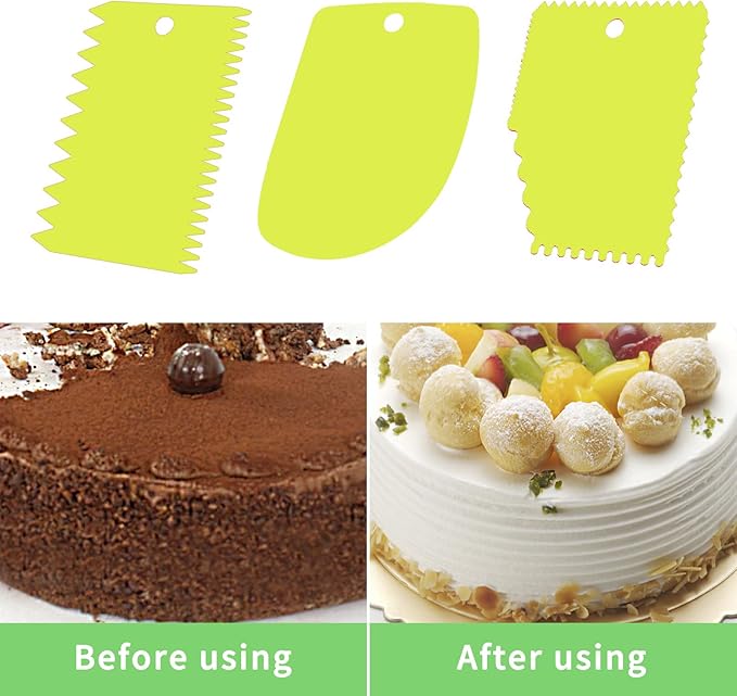 Cake Scraper, Cake Smoother Scraper Set, Dough Scraper Icing Scraper Polisher Tool, Cake Decorating Comb, Icing Smoother Plastic Sawtooth Cake Icing Kitchen Baking Cake Edge (Green)