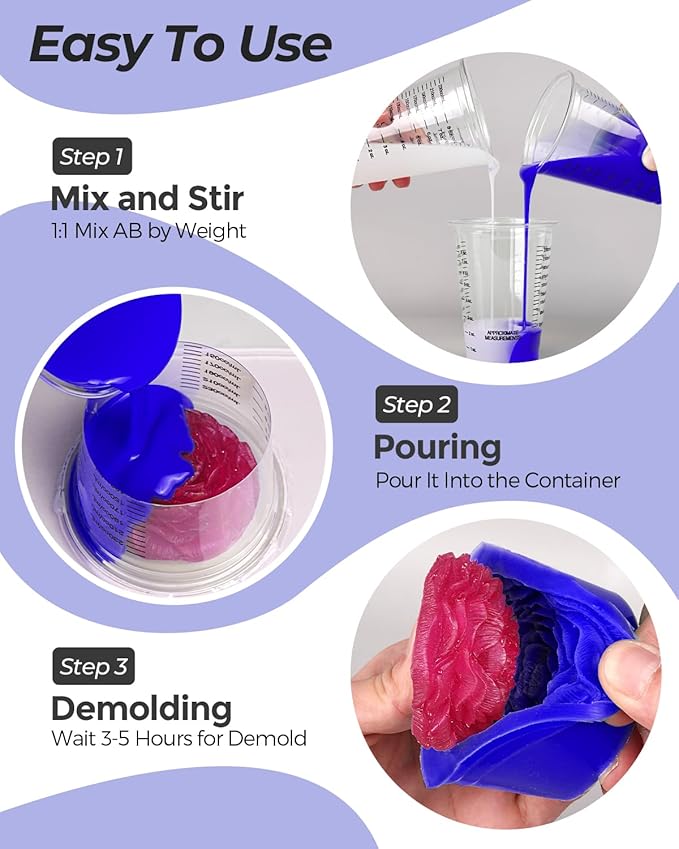 Nicpro 250oz Silicone Mold Making Kit, 30A Platinum Liquid Silicone Rubber, Flexible Silicone Molds Maker Mix Ratio 1:1 for Casting 3D Resins Molds DIY with Gloves, Sticks, Mixing Cups