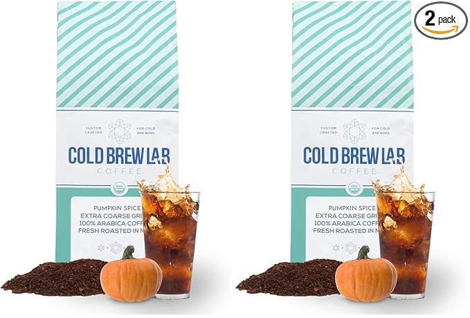 Cold Brew Organic Coarse Ground Flavored Coffee, Pumpkin Spice Flavor, Dark Roast, Colombian Supremo, Coarse Grind for Cold Brew Coffee & French Press,1 LB (Pack of 2)