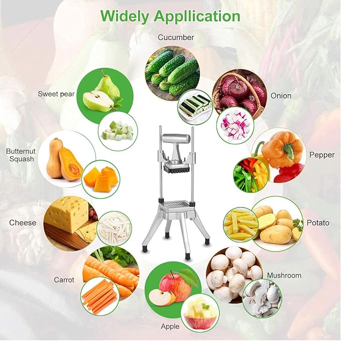 Commercial Vegetable Chopper & French Fry Cutter Stainless Steel,Vegetable Chopper Dicer Stainless Steel,1/4" Blades Sizes,Heavy Duty Cutter for Potatoes Onion Peppers Mushrooms