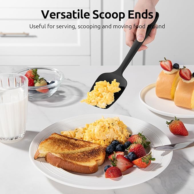 U-Taste Silicone Spoon Spatula Set, 600ºF High Heat Resistant Food Grade Flexible Rubber Scraper, Cooking Mixing Baking Kitchen Utensils Set of 3 (Black)