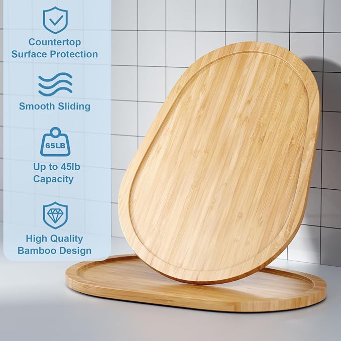 GuanQiao Food-Grade Bamboo Mixer Slider: For KitchenAid 5-8 Qt Bowl Lift Stand Mixer. Appliance Sliding Mat For Artisan, Kitchen Countertop Storage Accessories (Moving Tray)