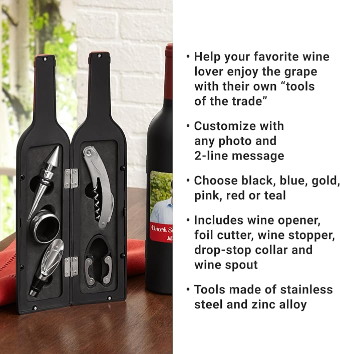 Let's Make Memories Personalized Photo 5-Piece Wine Tool Set - Wine Bottle Opener - Gold