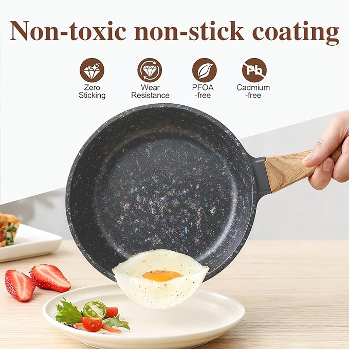 8.5 & 10.25 Inch Nonstick Frying Pan Skillet, Superior PFOA-Free & Non-Toxic Coating, 3mm Aluminum for Even Heat, Induction Compatible, Dishwasher Safe for Eggs & Pancakes
