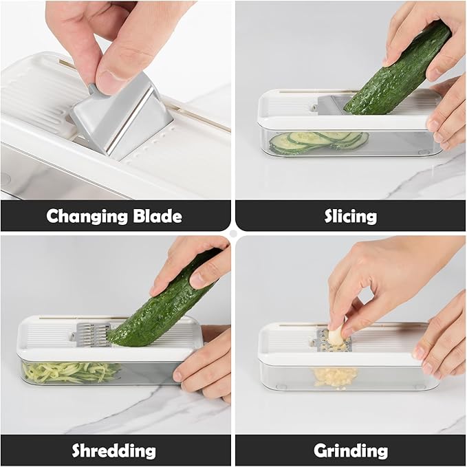 Mini Garlic Slicer Multi-Functional Mandoline Slicer Veggie Shredder Garlic Ginger Grinder Vegetable Mandoline Cutter with Container