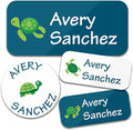 Personalized Daycare Name Labels for Kids (130 Labels) - Custom Waterproof Name Stickers for Clothing Tags, Water Bottles, Lunch Boxes and School Supplies (Turtles)