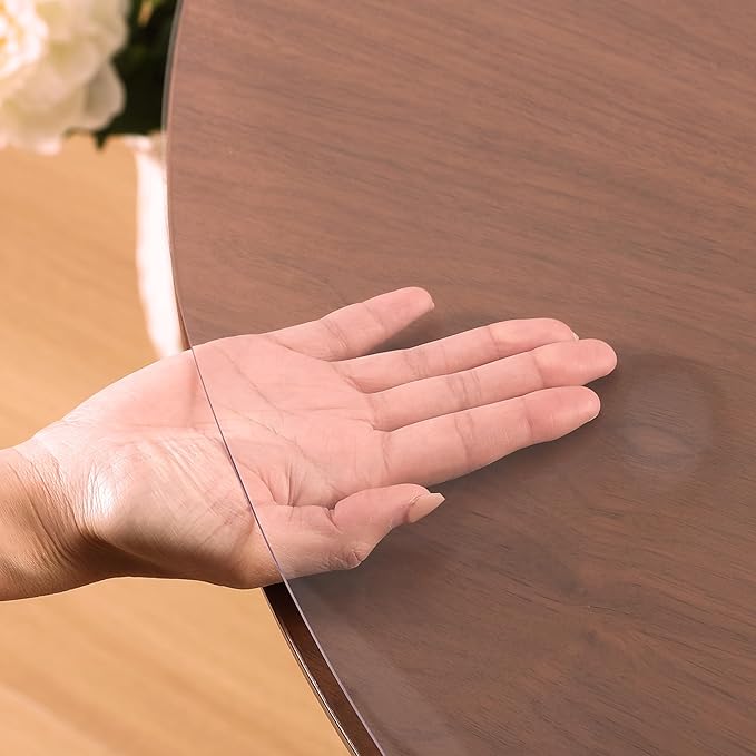 Clear Round Table Cover Protector 40 Inch, 1.5mm Transparent Plastic Table Protector Waterproof, Anti-Scratch Clear Desk Mat for Office Desktop Dresser Dining Table, FDA Compliant