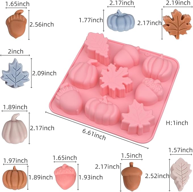Fall Silicone Molds Pumpkin Chocolate Mold 2pcs Maple Leaf Acorns Shape Candy Soap Cake Baking Mold for Autumn,Thanksgiving, Halloween, Harvest