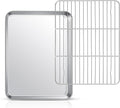 12.5 Inch Baking Sheet Pan with Rack Set, Joyfair Stainless Steel Toaster Oven Pans Tray & Cooling Racks for Cookie/Jelly Roll/Bacon/Meat, Commercial Metal & Rust-free, Dishwasher Safe