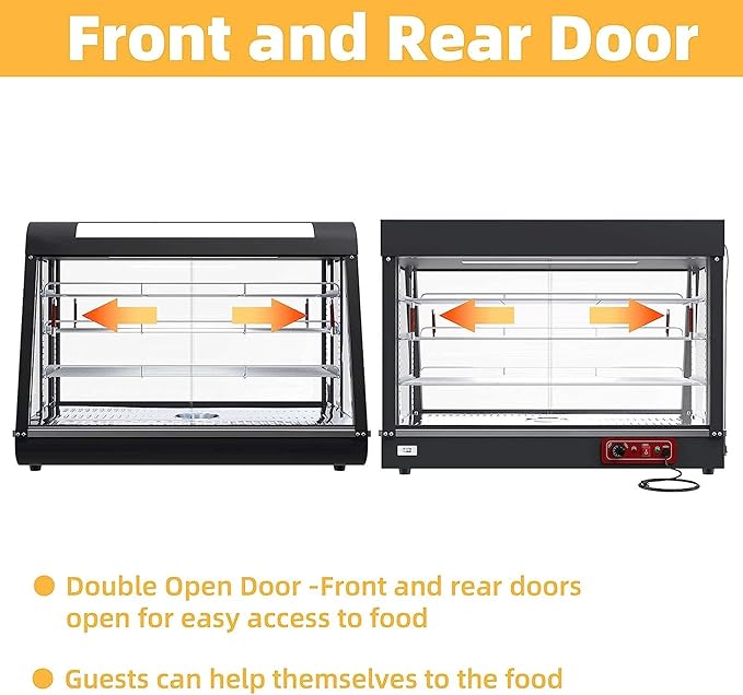 Whalefall 35" Countertop Food Warmer,3-Tier Food Warmer Display Commercial, Warm for Food Pizza Warmer w/ 3D Heating with Stainless Frame Sliding Glass Doors Pastry Display Case for Buffet Restaurant