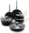 Orfeo 10 Piece Nonstick Cookware Set, Made in Italy, Diamond Ceramic PFAS-Free Pots & Pans, Induction Ready, Scratch Resistant, Laser-Fused Surface for Durability, Dishwasher Safe, Black