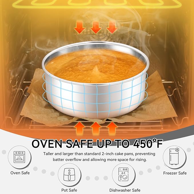 Leonyo 9½ Inch Cake Pan 2 Pack, Round Baking Pan Stainless Steel Layer Birthday Wedding Cake Oven Pans, Bakeware Set for baking, Even Heating, Non Toxic & Healthy, Heavy-Duty, Dishwasher Safe
