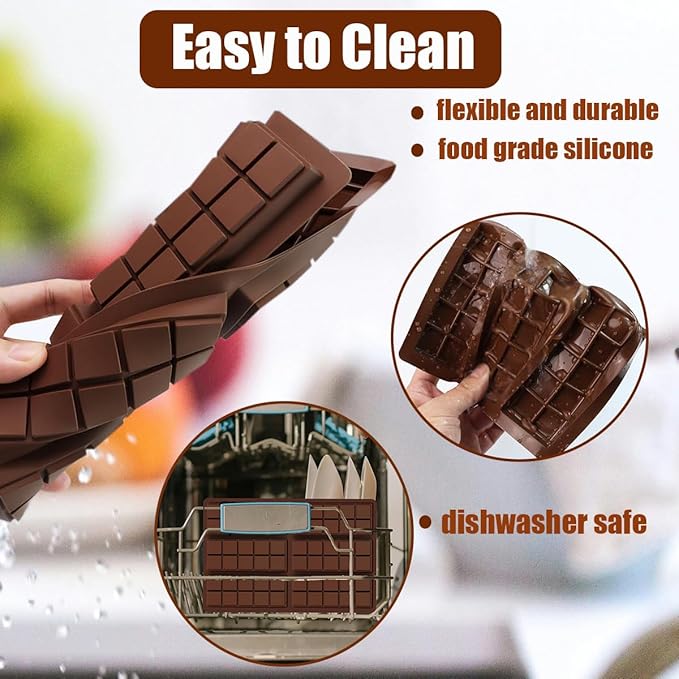 Chocolate Bar Mold,2pcs Silicone Deep Chocolate Bar Molds with 100pcs Bags,Non-Stick Thick Chocolate Bar Molds for Dubai Chocolate Bar,Candy,Chocolate Snacks